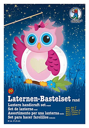 Ursus 18700039 - Laternen Bastelset, Eule, ca. 21,8 x 21 x 10,3 cm, Durchmesser ca. 21,8 cm, inklusive Vorlagebogen mit Bastelanleitung, zum Selbstgestalten, ideal für den nächsten Laternenlauf