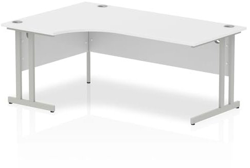 Dynamic Office Solutions OPO Impulse Freestanding 1800mm Left Crescent Corner Desk Cantilever Leg | Sturdy Build Weather & Heat Resistant Melamine Finish Desk White Silver