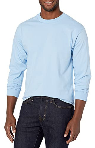 Hanes Men's Beefy Long Sleeve Shirt, Light Blue, M