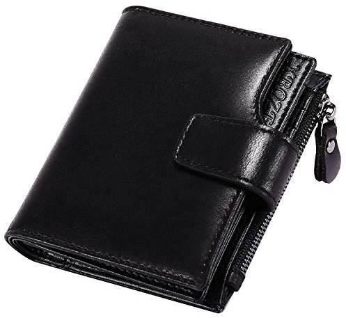 Geldbörse Herren Leder RFID Schutz Geldbeutel Männer Klein mit Münzfach Reißverschluss und 12 Kartenfächer Kleine Portemonnaie Herren Brieftasche Herren Geldbörsen Leder Viele Fächer (Schwarz)