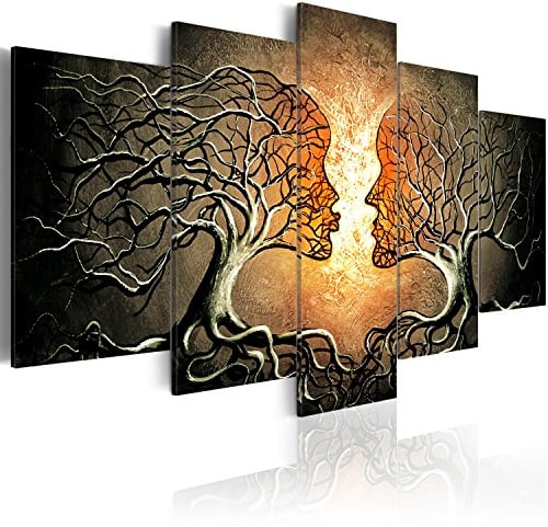 B&D XXL - Handart Bäume Kunstdruck auf Leinwand 225x112 cm 5 tlg Groß Kunstbilder wie Handgemalte Wandbilder XXL mit Acrylgel beschichtet Wand Bilder mit Struktur - Abstrakt h-A-0086-b-p