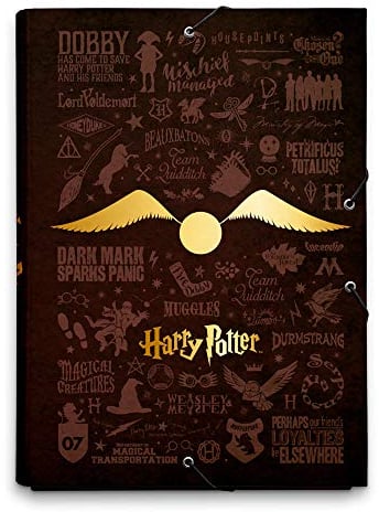 Grupo Erik Mappe A4 Quidditsch Goldene Schnatz - Eckspannmappe Harry Potter - Heftmapppe A4 Jungen und Mädchen - Sammelmappe DIN A4 mit Gummizug - Ordner - Harry Potter Fanartikel für die Schule