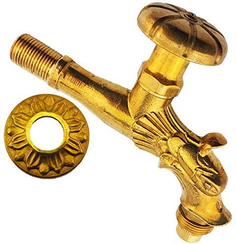MegaHaustechnik Nostalgie Auslaufventil 1/2 Zoll AG Wasserhahn Antik Wunschoptik Drache Hahn Ente Pferd Frosch Vogel Katze Motiv einfach selbst auswählen >>> Drachenkopf mit Handrad