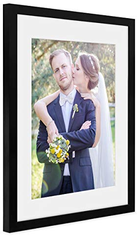 PHOTOLINI Echtholz-Bilderrahmen 40x50 cm mit Passepartout 30x40 cm, Schwarz, Holzrahmen Made in EU, bruchsicheres Acrylglas, zum Aufhängen, extra Zubehör - für Fotos & Bilder