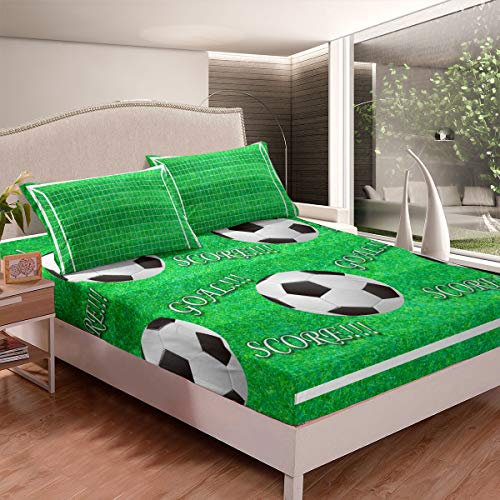 Set di biancheria da letto per bambini, ragazzi, ragazzi, sport, a tema pallone da calcio, lenzuolo con angoli calcetto, copriletto, decorazione della stanza, 2 pezzi lenzuola per letto singolo