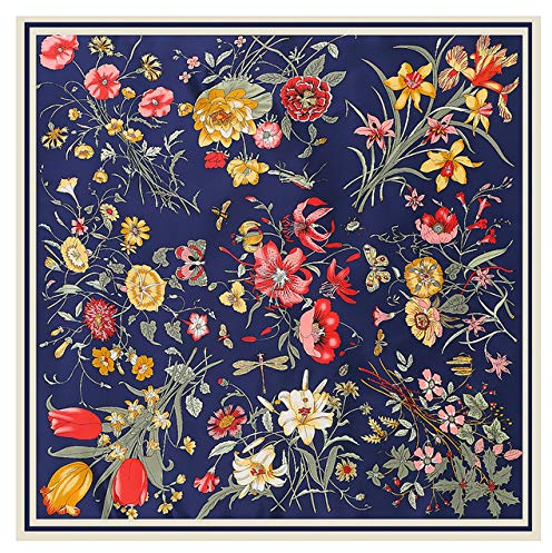 MAITONGG Seidenschal Frauen 130 * 130Cm Luxusmarke Twill Schal Frauen Winterschal Design Blumen Taschentuch Schals Für Damen Mode Schal Quadrat Handtuch Hals Haarschal Schal