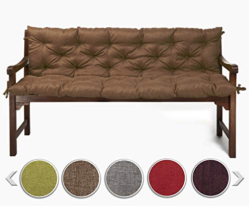 sunnypillow Bankauflage für Gartenbank Outdoor - Sitzkissen und Rückenkissen für Bank 140 x 40 x 40 cm - Polsterauflage für Hollywoodschaukel, Gartenschaukelkissen - Gartenkissen, Bankkissen Braun