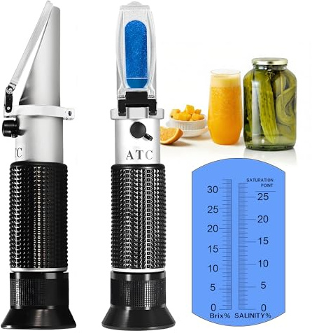 V·RESOURCING Dual Scale(2 in 1) Brix Salinity Refractometer, 0-32% Brix / 0-28% Salinity with ATC for Measuring Sugar & Salinity Related Liquids Such as Soup,Soy Sauce,Ketchup etc