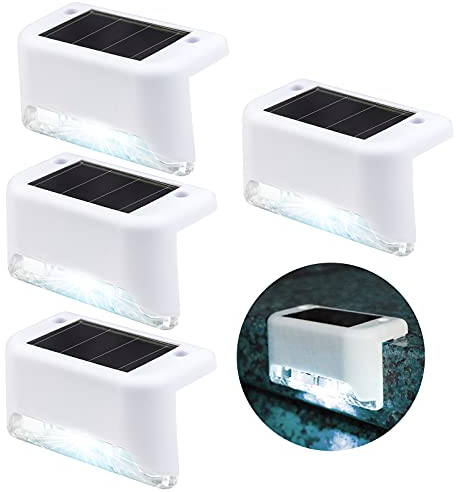 4Pack Luci Solari Gradini Scale Esterne Bianco Fredda Led Segnapasso Luce per Sentieri, Luci Ricaricabile Solare Esterno Giardino Segnapassi per Recinzioni ringhiera terrazzo vialetto illuminazione