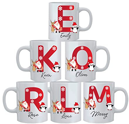 Gifthub Personalised Initial Name Christmas Mug Custom Gift Santa Reindeer Special Tea Coffee Xmas - This Ceramic Coffee Mug 10oz Birthday, Wedding, Anniversary, Christmas, Xmas - 1 Pcs Mug