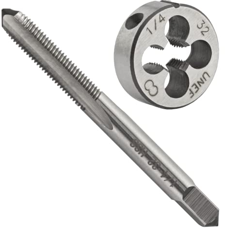 Aceteel Ensemble de tarauds et filières UNEF HSS 1/4-32 - Filetage machine et filetage rond - Main droite