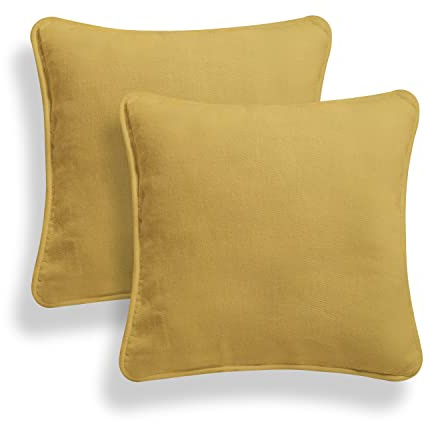ARLINENS Set of 2 Plain Cotton Cushion Cover Soft Decorative Square throw Pillow cases, Home Decor For Sofa Bed Couch & Chair with Invisible Zipper (20x20, Yellow)