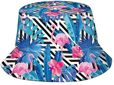Fischerhut, Fischerhut, Sommerhut, Reisen, Strand, Sonnenschutz, verstaubar, für Herren, Damen, Teenager, Tropical Flamingo Exotische Blumen Vogel, Einheitsgröße