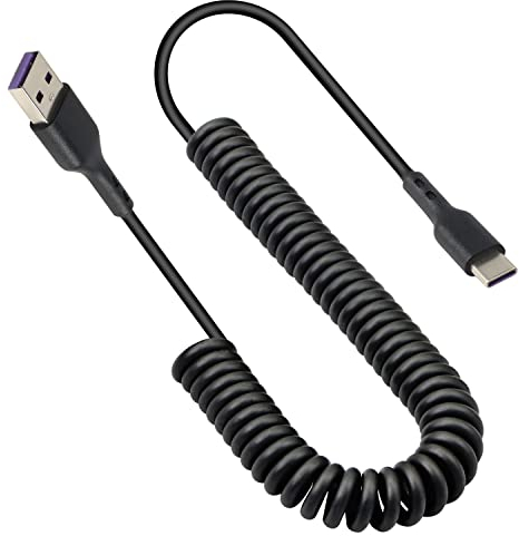GELRHONR Cavo USB tipo C a spirale a molla da USB A a tipo C (3A 60W) per ricarica rapida e dati altri dispositivi USB C, nero/(massimo 1,5 m da USB a tipo C) -Non carica i-P-hone 15