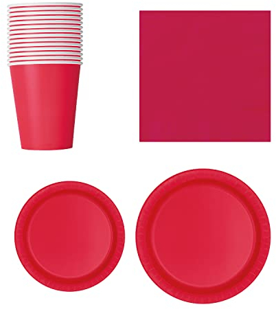 WedDecor Lot de 70 assiettes rondes jetables en carton - Parfaits pour les pique-niques, barbecues, anniversaires, fêtes prénatales, mariages et événements de Noël - Rouge rubis