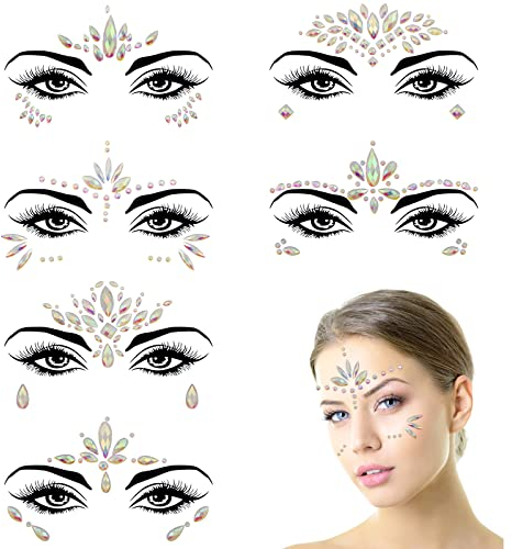SPOKKI 6 Nachtleuchtende Gesicht Edelstein Temporäre Tattoos, Wasserdicht Temporär Strass Aufkleber, Glitzer Gesicht Strasssteine, Gesicht Glitzersteine Festival Schmuck für Party Karneval