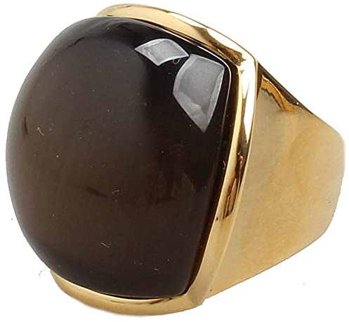 Dsnyu Ring Edelstahl Herren, Unregelmäßigkeit breit Ring Versprechen mit Opal, Ringe für Männer Klassik Schmuck, GR.60 (19.1) Gold