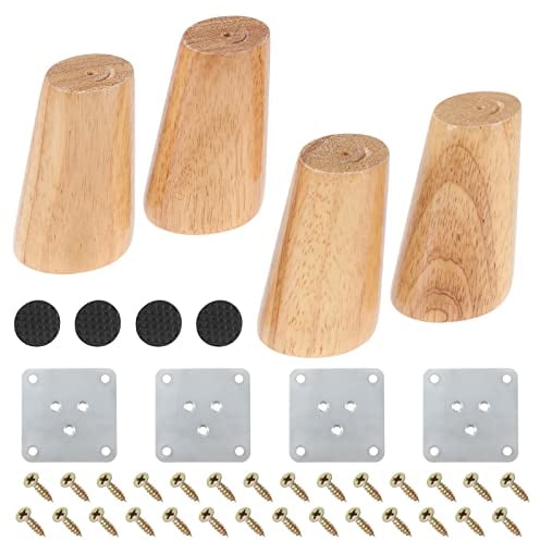 Knpwer 4 Stück 8cm Möbelfüße Holz Möbelbeine, Massivholz Konisch Beine Aus Eiche für Stühle Schrank Sofa Bett Couch, mit Montageplatten,Schrauben und Filzgleiter