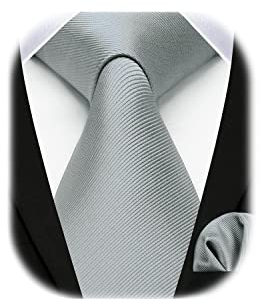 Enlision Krawatte Grau Herren Hochzeit Krawatten und Einstecktuch Set Elegant Einfarbig Seidenkrawatte mit Taschentuch Business Party
