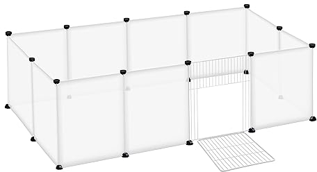 YRHome Freigehege Gittergehege für Kaninchen Hasen Meerschweinchen Käfig Gehege Kleintierkäfig inkl. Tür Freilauf Welpengehege Kleintiergehege Laufgitter für Innen und Aussen 145x75x48cm Transparent