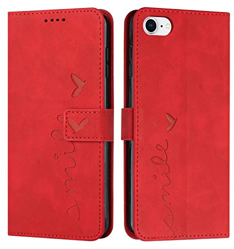 EATCYE Cover per iPhone 8 / iPhone 7 / SE 2020 (4,7 Pollici), Flip Libro Libretto Custodia in Pelle PU per iPhone 8/7/SE 2020 [Protezione Completa] [Slot per Scheda] [Funzione di Supporto] (#Rosso)