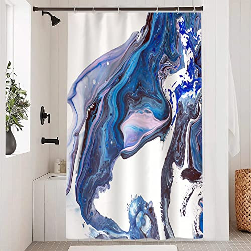 Uiiooazy Rideau Douche Anti Moisissure, Rideau de Douche 120x200cm Bleu Effet Marbre Rose Violet Rideaux de Baignoire Tissu Lavable Imperméable Polyester Rideaux Salle de Bain avec 8 Crochets