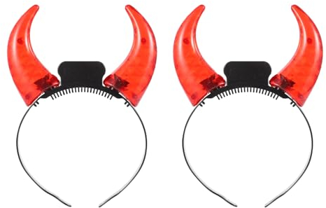 FOMIYES Teufelshörner-Stirnband: 2 Leuchtende Rote Hörner für Halloween, Cosplay-Party - Foto-Requisite, Geister-Kostüm für Männer und Frauen