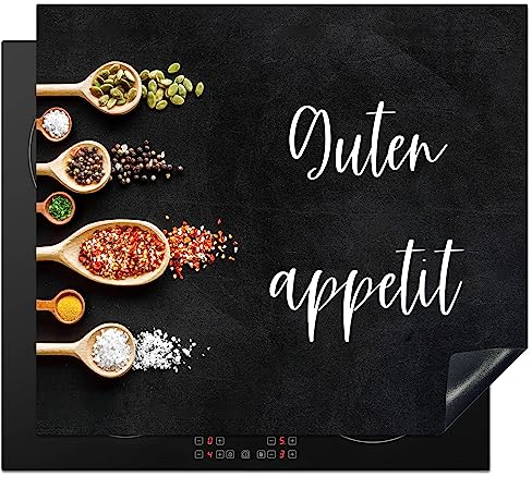 KitchenYeah© Herdabdeckplatte Einteilig Induktionsmatte Küche Abdeckung Ceranfeld Herd Abdeckplatte Deko Vinyl Matte Aufrollbar Zitate & Sprüche - Guten appetit - 59x52 cm