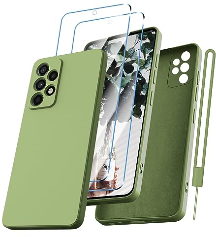 Kukiwhy für Samsung Galaxy A53 5G Hülle mit 2 Stück Panzerfolie, Hanyhülle für Samsung A53 5G Ultra Dünn Slim mit Microfiber, Kratzfeste Rundumschutz Schutzhülle Case für Samsung A53-Matcha Grün
