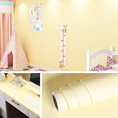 Livelynine Selbstklebende Tapete Kinderzimmer Gelb Hell 40CMx10M Abwaschbare Tapete Küche Bad Schrank Klebefolie Möbel Matt Folie für Möbel Küchenfronten Tisch Selbstklebende Folie Wand Schlafzimmer