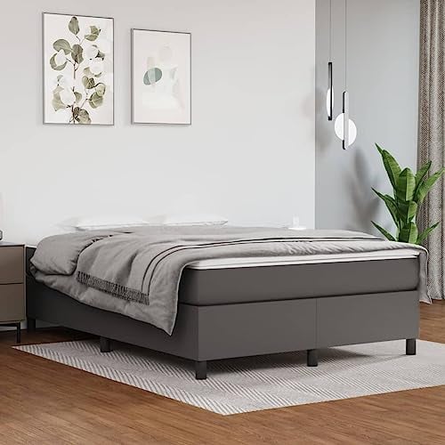 ZEYUAN Boxspringbett Grau 140x200 cm Kunstleder, Bett, Bettrahmen, Gästebett, Bed Frame, Jugendbett, Jugendzimmer Komplett Set