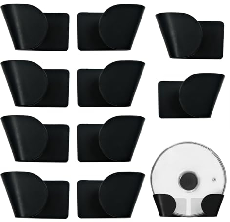 Huemtnor 10 Pièces Support Couvercle Casserole Autocollant, Supports de Rangement Mural, Couvercle de Pot Organisateur Porte Couvercle de Casseroles pour Maison Ustensiles de Cuisine