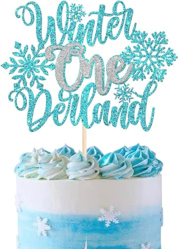 1 Stück Winter Onederland Tortendeko Glitzer Winter Schneeflocke Cake Topper Schneeflocke Kuchen Deko für Winter Wonderland Schneeflocke 1. Geburtstag Thema Baby Dusche Kinder Party Blau