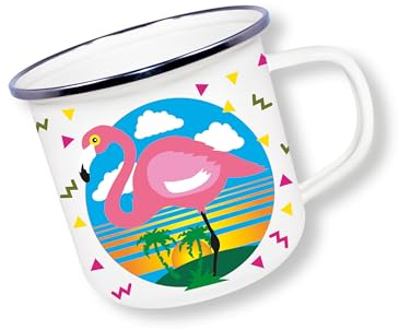 Deluxebase Anamelware Cute Collection - Flamingo Small 375ml Enamel Mug Great for Travel, Camping and Everyday Use. Reusable Cup for Coffee, Soup and Cold Drinks