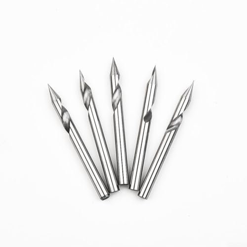 5PCS Single Flute Tungsten Steel Spiral CNC Milling Cutter Bit, 30 Degree V Groove Engraving Tool, CNC Spiral Router Bits 1/8Inch Shank