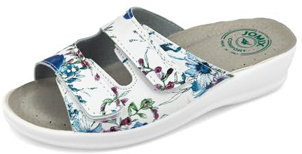 JOMIX Sandales Femme avec Scratch Sandales d'été Anatomiques pour Femme - Confortables - Fabriqué en Italie, A Bleu Fleurs, 38 EU