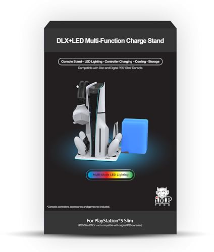 DLX LED Twin Charging Tower With Cooling Fans & Game Storage (PlayStation 5 Slim)