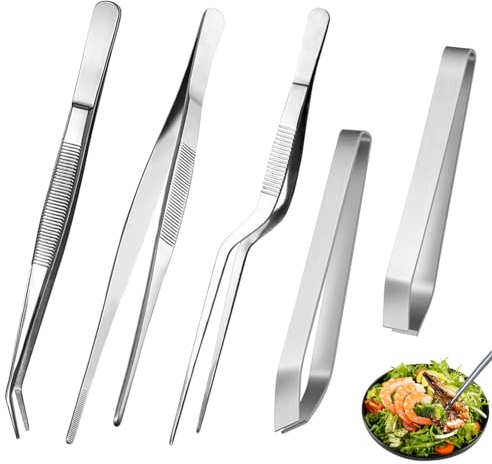 5 Piezas Pinzas de Cocina, Juego de Pinzas de Cocina, Juego de Pinzas de Espina de Pescado, Pinzas de Cocina de Acero Inoxidable, para Decorar Alimentos