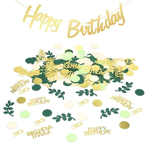 HXJDAM 300 Stück Konfetti Geburtstag deco Gold Grün 1 Stück gold Happy birthday Banner Streudeko Geburtstag Tischdeko Geburtstag Gold Grün konfetti 30 geburtstag Deko Geburtstag für Geburtstag Party