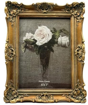 CISOO 5x7 Vintage Picture Frame Antique Ornate Bronze Gold Photo Frame, for Table Top and Wall Display, Decorative Floral Design Retro Home Decor, Photo Gallery Art