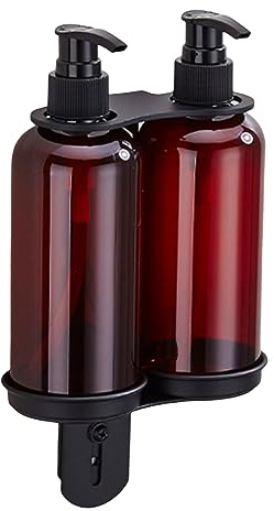 Shower Gel Holder, Wall Mounted Shampoo and Conditioner Dispenser Holder Soap Bottle Holder for Double 300ML Shower Dispenser Stainless Steel Rack for Bathroom with Screws (Black)