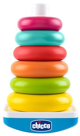 Chicco Baby-Stapelring & Ringpyramide, Steckturm, Spiel mit schwingendem Unterteil und 6 stapelbaren Ringen, Kinderspielzeug, Babyspielzeug, kleine Geschenke für Kinder, Stapelturm, 9-36 Monate
