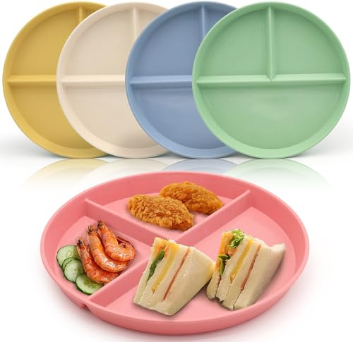 XIANGLONGY 5 Pièces Assiettes Divisées, 22.5 cm Assiette Compartiment Enfant, Assiette Reequilibrage Alimentaire Adulte, Réutilisables Assiette Plate Divisée Incassable, Sans BPA