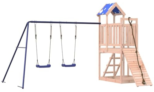 vidaXL Spielturm, Klettergerüst mit Kletterwand Seil Schaukeln Leiter, Kinder Kletterturm Spiel-Zubehör für Garten, Holz Spielplatz Spielhaus, Massivholz Douglasie