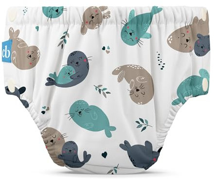 Charlie Banana Pañal de Baño reutilizable con broches de fácil apertura. Para bebés niñas y niños. Hechos con una capa exterior impermeable para prevenir fugas. L - Seally