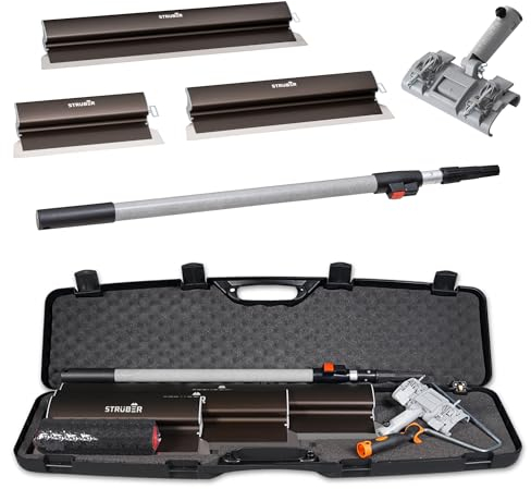 STRÜBER Flächenspachtel Set im Koffer - 3 x Flächenspachtel (400mm, 600mm, 800mm) - Aluminium Teleskopstange - Stielaufnahme - Rollspachtel - Werkzeugkoffer – 7-tlg. SET - Made in EU