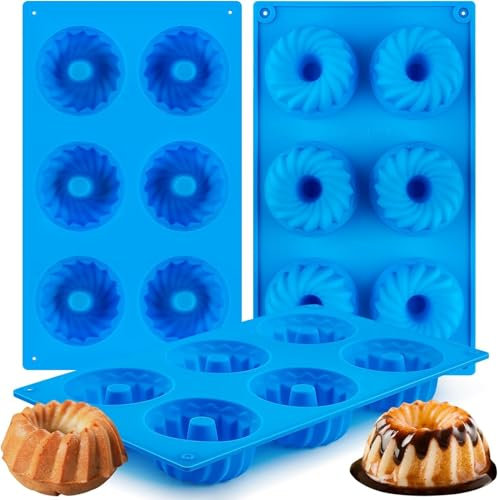 CLUEWR 3 Stück Mini Gugelhupfform Silikon, Klein Gugelhupf Backform 28,5 x 16,8 x 3 cm Wiederverwendbar Silikonformen für Kuchen, Muffins und Cupcakes