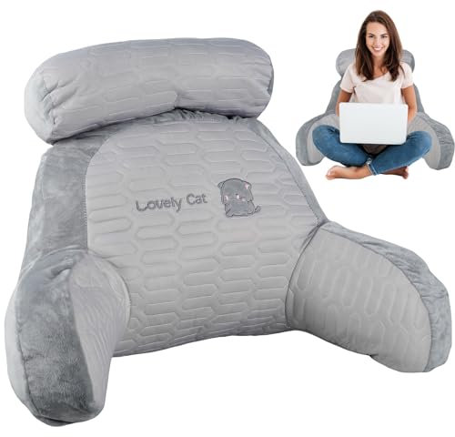 Jokapy Reading Pillow for Bed Lovely 2 In 1,Back Support Cushion with Arms Detachable Backrest Support Pillow Cuddle Cushion for Bed,Back Gaming Pillow Reading Back Support Pillow (Latex(L), Cat)