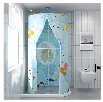 Cortina de Ducha de Camping Azul con Accesorio, Cortina de Ducha Portátil Redonda para Hotel, Cortina de Baño con Ganchos(0.8x2m/31x76in)