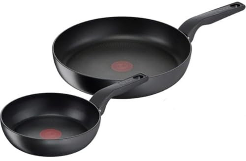Tefal Hard Titanium Pro Pfannenset, Bratpfannen Ø24/28cm, Extra tief, Induktion, Aluminium, Schwarz